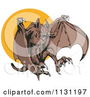 Poster, Art Print Of Demonic Vampire Bat Attacking Over A Full Moon
