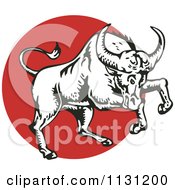 Poster, Art Print Of Charging Bull In Black And White Over A Red Circle