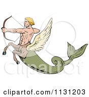 Poster, Art Print Of Retro Fantasy Winged Horse Fish Man Shooting An Arrow
