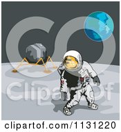 Poster, Art Print Of Retro Astronaut And Lunar Module On The Moon With Earth In The Distance