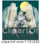 Poster, Art Print Of Robot Chasing A Man In A City