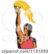 Clipart Of A Retro Male Athlete Holding Up A Torch Royalty Free Vector Illustration