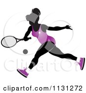 Poster, Art Print Of Silhouetted Tennis Woman In A Purple Outfit