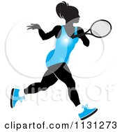 Poster, Art Print Of Silhouetted Tennis Woman In A Blue Outfit