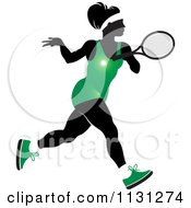 Poster, Art Print Of Silhouetted Tennis Woman In A Green Outfit