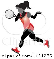 Poster, Art Print Of Silhouetted Tennis Woman In A Red Outfit