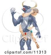 Theseus Slaying The Minotaur With A Sword Clipart Illustration