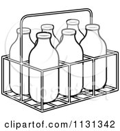 Clipart Of An Outlined Case Of Milk Bottles Royalty Free Vector Illustration
