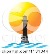 Poster, Art Print Of Lighthouse Beacon Sunset And Waves