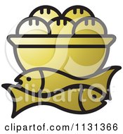 Poster, Art Print Of Gold Bowl Of Bread And Fish