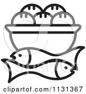 Poster, Art Print Of Outlined Bowl Of Bread And Fish