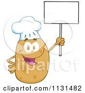 Poster, Art Print Of Happy Chef Potato Mascot Holding A Sign