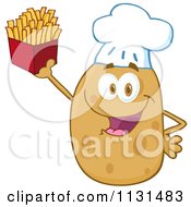 Happy Chef Potato Mascot Holding Fries