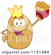 Happy King Potato Mascot Holding Fries