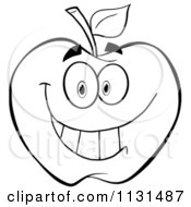 Cartoon Of An Outlined Smiling Apple Mascot Royalty Free Vector Clipart