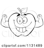 Cartoon Of An Outlined Strong Apple Mascot Royalty Free Vector Clipart