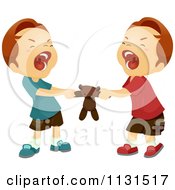 Poster, Art Print Of Twin Boys Fighint Over A Teddy Bear