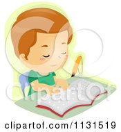 Cartoon Of A Blind School Boy Reading Braille Royalty Free Vector Clipart