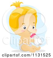 Cartoon Of A Baby Girl Drinking Formula From A Bottle Royalty Free Vector Clipart