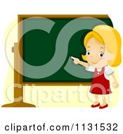 Poster, Art Print Of School Girl Pointing To A Chalk Board