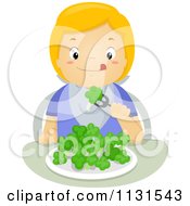 Poster, Art Print Of Hungry Blond Boy Eating Broccoli