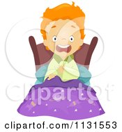 Cartoon Of A Scared Boy Screaming In Bed From A Nightmare  Royalty Free Vector Clipart