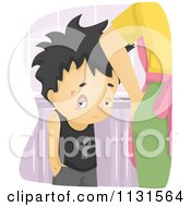Cartoon Of A Mother Lecturing Her Son For Fighting Royalty Free Vector Clipart