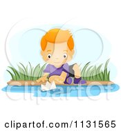 Boy Playing With A Paper Boat In A Stream