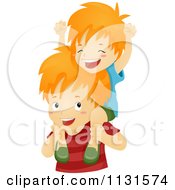 Cartoon Of Red Haired Brothers Celebrating Royalty Free Vector Clipart