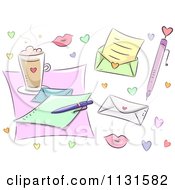 Cartoon Of Love Letter Design Elements And Hearts Royalty Free Vector Clipart by BNP Design Studio