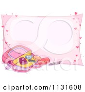 Cartoon Of A Girls Purse With Makeup Over Pink With Hearts Royalty Free Vector Clipart by BNP Design Studio