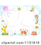 Poster, Art Print Of Border Of Sea Creatures And Copyspace