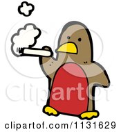 Cartoon Of A Smoking Brown And Red Penguin Royalty Free Vector Clipart