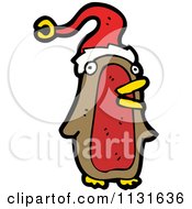 Cartoon Of A Brown And Red Penguin In A Santa Hat Royalty Free Vector Clipart by lineartestpilot
