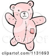 Cartoon Of A Pink Teddy Bear With A Patch Royalty Free Vector Clipart by lineartestpilot