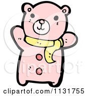 Cartoon Of A Pink Bera With A Yellow Scarf Royalty Free Vector Clipart