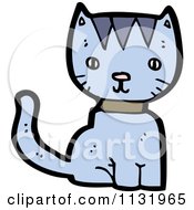 Cartoon Of A Blue Cat Sitting 1 Royalty Free Vector Clipart
