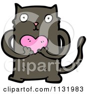 Cartoon Of A Black Cat With A Heart Royalty Free Vector Clipart by lineartestpilot