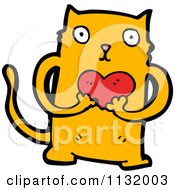 Cartoon Of A Ginger Kitty Cat Holding A Heart Royalty Free Vector Clipart
