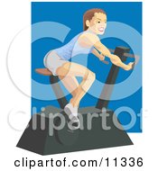 Fit And Healthy Young Woman Doing Cardio Exercise While Using A Stationary Bike In A Fitness Gym Clipart Illustration by AtStockIllustration