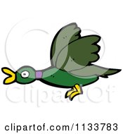 Cartoon Of A Flying Mallard Duck Royalty Free Vector Clipart by lineartestpilot
