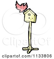 Cartoon Of A Pink Bird And House Royalty Free Vector Clipart