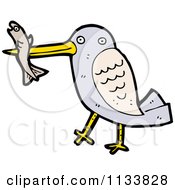 Cartoon Of A Blue Bird Eating A Fish Royalty Free Vector Clipart