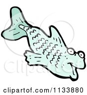 Cartoon Of A Blue Fish Royalty Free Vector Clipart