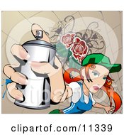 Young Woman Spray Painting A Wall To Make Graffiti Clipart Illustration