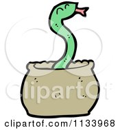 Cartoon Of A Green Snake In A Pot Royalty Free Vector Clipart