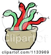 Cartoon Of Green And Red Snakes In A Pot Royalty Free Vector Clipart