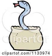 Cartoon Of A Blue Snake In A Pot Royalty Free Vector Clipart
