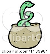 Cartoon Of Green Snakes In A Pot Royalty Free Vector Clipart