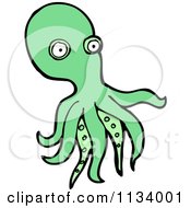 Cartoon Of A Green Octopus 2 Royalty Free Vector Clipart